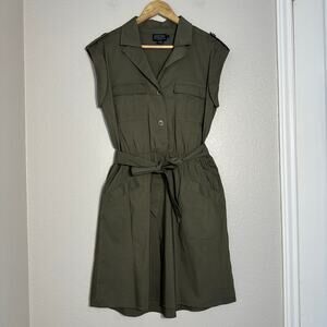 Pendleton Olive Green Collared Safari Dress, Shoulder Tab Belted Military, 8